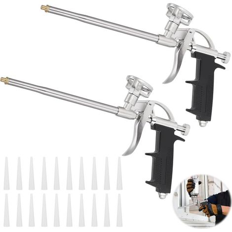 2 Pièces Pistolet Mousse Expansive avec 20 Buses, Pistolet pour Mousse Expansive, Pistolet Mousse Polyurethane, Pas Besoin de Nettoyant, pour Calfeutrage,Etanchéité, Remplissage (1/5)