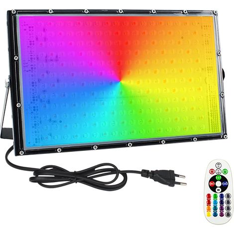 Projecteur LED Couleur 150W, Projecteur LED RGB Exterieur P65 Etanche avec Télécommande pour Jardin, terrasse, l'éclairage Interieur (1/5)