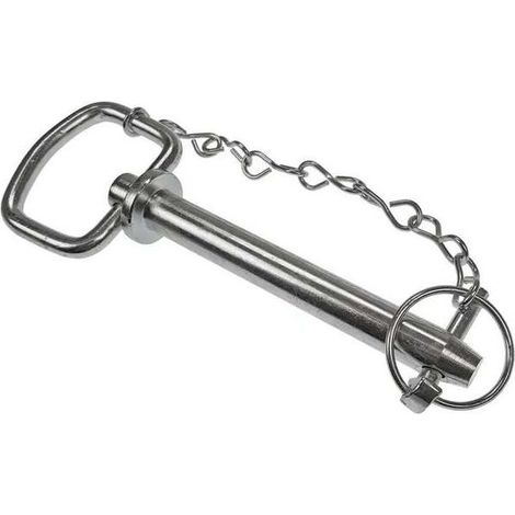 Axe d'attelage avec chaîne et goupille repliable 19mm x 137mm – Cheville barre supérieure remorque tracteur machine agricole – Piton broche chape (1/2)