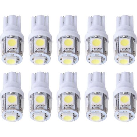 Lot de 10 ampoules LED T10 ultra-lumineuses pour voiture, sans erreur Canbus, 5050 5SMD, feu de position latéral (blanc)-10pcs-White