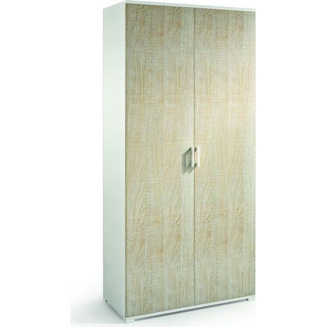 Hochschrank H 195Cm Mit Weissem Korpus Und 2 Türen In Eichenoptik
