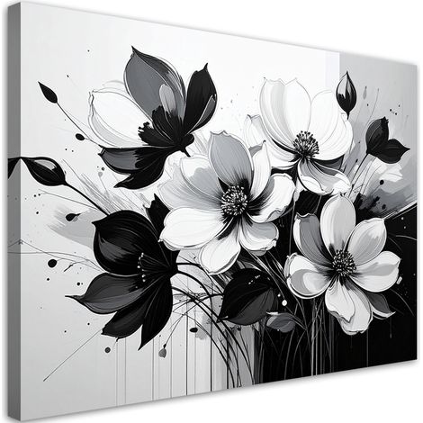 Quadro su tela, Fiori bianchi e neri - 45x30 (1/2)