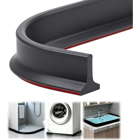 Water Dam Shower Threshold, Shower Threshold, 1 m Shower Barrier, Self-Adhesive Shower Barrier, Shower Seal for Shower Cubicles and Kitchen Worktops, Anti Rain Non Slip Door Bottom (1/5)
