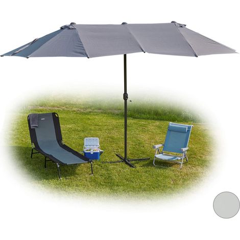 Parasol Double, Ovale pour Jardin et terrasse, avec manivelle et Support, 255x450x260cm, en Couleurs, Gris (1/5)