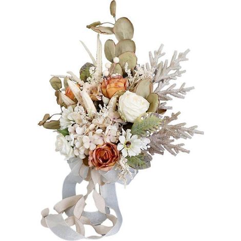 Bouquet élégant de fleurs artificielles orange champagne, décoration florale festive pour célébrations, anniversaires et mariages. (1/4)