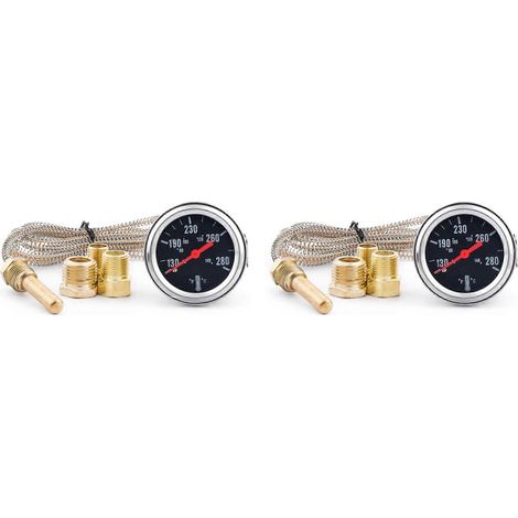 Lot de 2 manomètres mécaniques de température d'eau 52 mm (2 pouces), 12 V, plage de mesure 50-140 °C / 130-280 °F, avec capteur. (1/5)