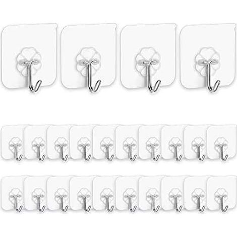 Crochets adhésifs muraux de cuisine - Lot de 10 crochets adhésifs robustes sans clous avec crochets en acier inoxydable - Crochets utilitaires pour serviettes, salle de bain et plafond (1/5)