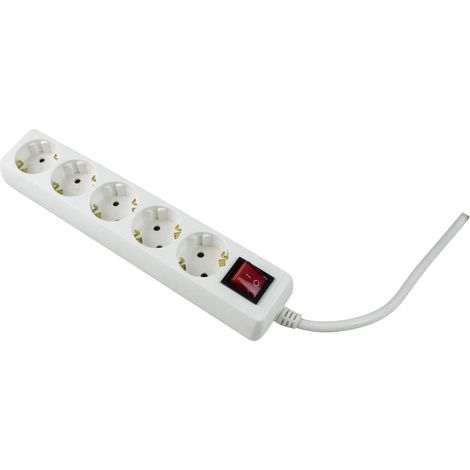 Multiprise 5 prises avec fiche plate pour l'intérieur avec protection de contact accrue Fiche de contact de protection extrêmement plate 230 V 16 A IP20 Blanc 11393