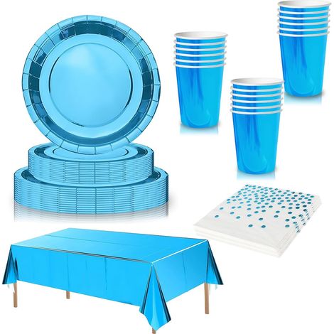 65Pièces Party Vaisselle Kit pour 16 Invités,Vaisselles Jetables Bleu Cielé avec Assiettes Gobelets Serviettes en Papier Plastique Nappe pour Anniversaire de Fille Noël,Mariages,Barbecues,Pique-niques (1/5)