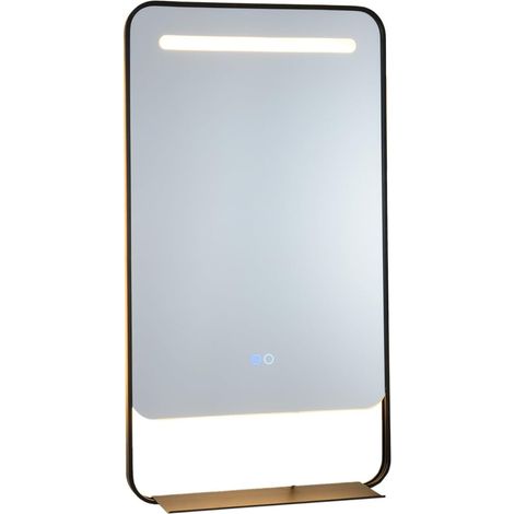 COSTWAY Specchio da Bagno LED 80 x 60 cm con Mensola, Specchio da Trucco con Cornice in Alluminio, Funzione Antiappannamento, 3 Colori di Luce e Luminosità Regolabile, Specchio da Parete