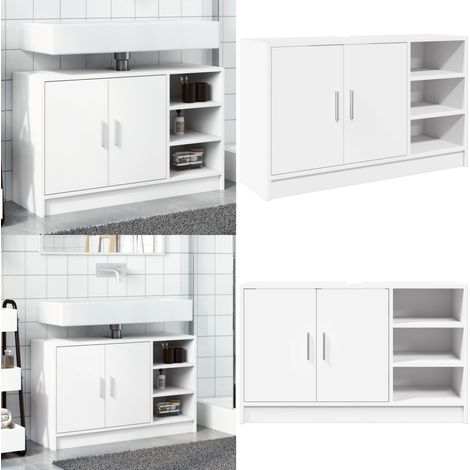 Armoire d'évier blanc 90x29x55 cm bois d'ingénierie - Meuble De Salle De Bain - Armoire De Lavabo - Rangement Salle De Bain - Meuble Vasque - Meubles Salle De Bain - Home & Living (1/5)