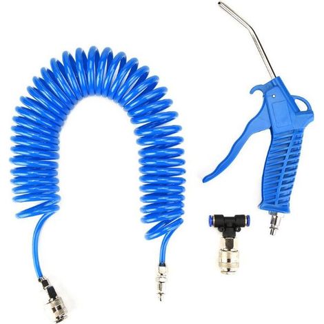 Soufflette Camion Soufflette Pneumatique avec Tuyau de Spirale de 5 mètres Kit de nettoyage de pistolet à air pour camion avec connecteur en T(46mm), Bleu (1/5)