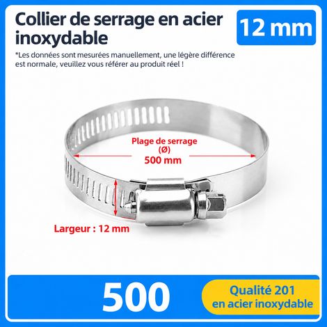 Collier de serrage en acier inoxydable 201 diamètre 500 mm 500 201 12 95 g – Livraison gratuite