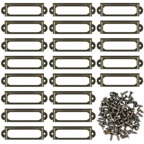 Lot de 50 porte-étiquettes en métal pour meuble, tiroir, carte, cadre de plaque signalétique pour étagère de bureau, étagère de bibliothèque (60 x 24 mm) (1/5)