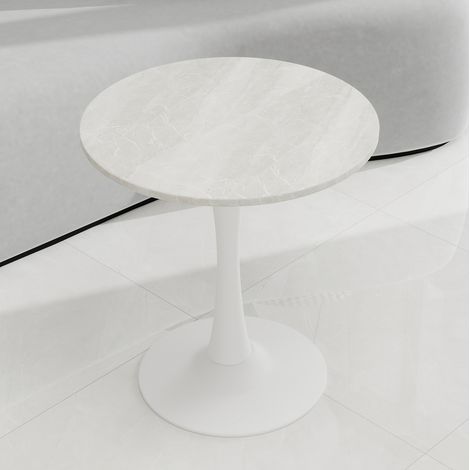 Table basse ronde 77.5x77.5x15.5 cm blanc en marbre artificiel au style moderne minimaliste (1/5)