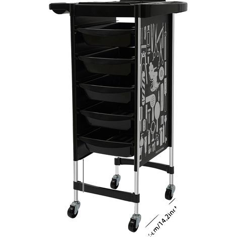 Chariot de coiffure, 5 tiroirs extensibles, roues universelles, noir (1/2)
