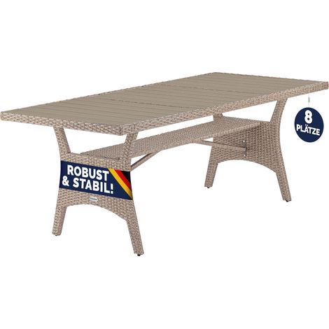 Casaria Poly Rattan Dining WPC Table 190x90x75cm Weather-Resistant Garden Patio Furniture - Black, Brown, Cream, Grey Cream