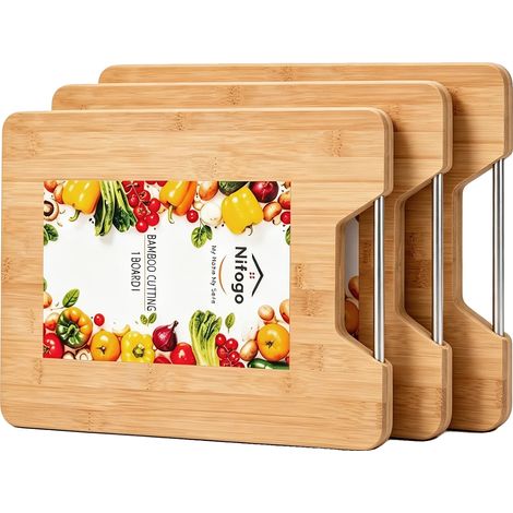 Planche à découper en bambou, robuste, facile à nettoyer, 3pcs (1/2)