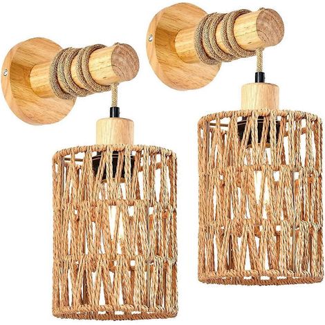 Zylindrische Nachttischlampe aus geflochtenem Rattan, A (1/5)