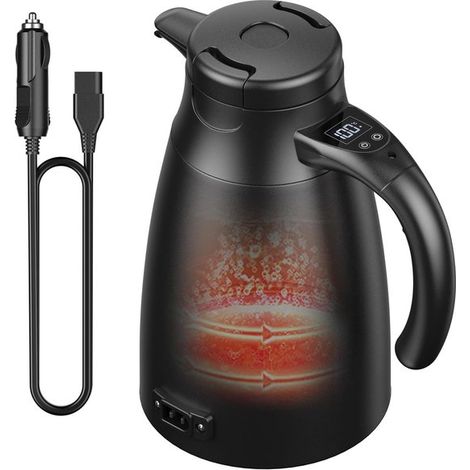 Bollitore per auto 12 V - 24 V, bollitore elettrico mobile in acciaio inox da 1,2 litri con presa accendisigari 12/24 volt per acqua calda, caffè, tè, camion, auto, viaggi, campeggio