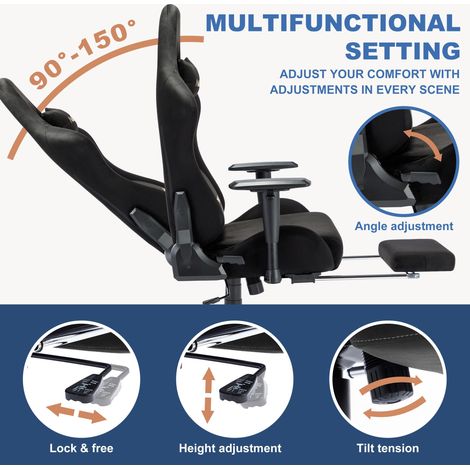 Chaise gaming respirante ANDYOU avec repose-pieds, réglable et pivotante, noire (1/5)