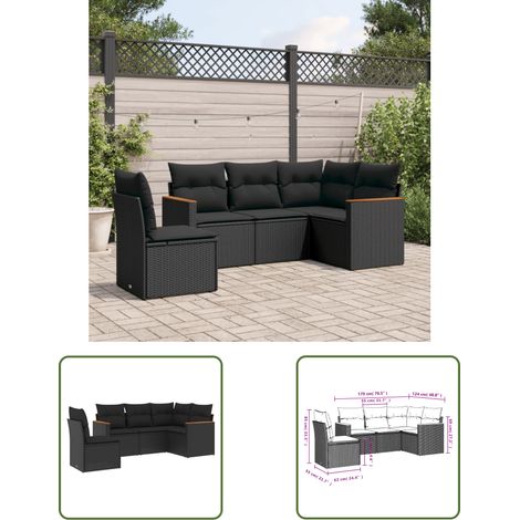 The Living Store 5-tlg. Garten-Sofagarnitur mit Kissen Schwarz Poly Rattan - Gartenmöbel - Rattan Möbel - Outdoor Sofa - Lounge Set - Esszimmergarnitur (1/3)