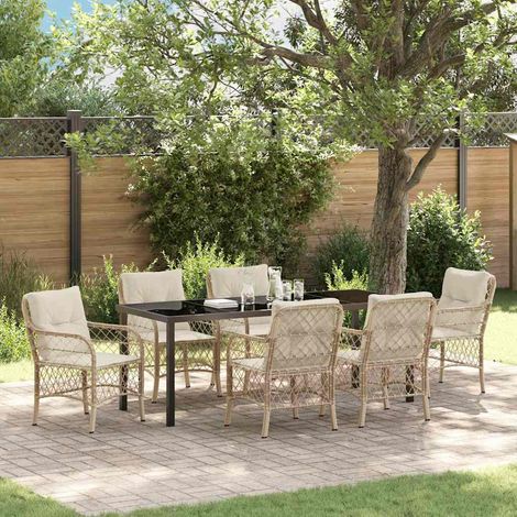 Garten Essgruppe mit Kissen 7 pcs Beige Poly-Rattan (1/5)