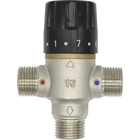Mitigeur thermostatique 3 voies 1/2 3/4 1-1/4 1-1/2 pouce pour bain baignoire douche douchette cuisine robinet robinetterie (1/2 pouce (DN15)) (1/5)