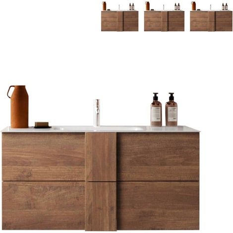 Meuble suspendu avec vasque - 2 tiroirs - L180 x H53 x P47cm - Coloris chêne mercure - Style scandinave - JUNE (1/5)