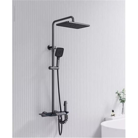 Ensemble de douche mitigeur thermostatique intelli Ensemble de robinet de douche de bain, affichage numérique à température constante avec pistolet à lumière LED gris, mitigeur de baignoire en laiton (1/5)