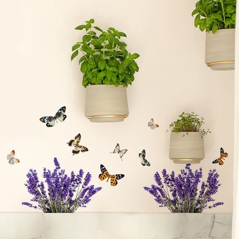 Sticker Autocollant Papillons Lavande Multicolor 68x24cm - Décoration Murale Intérieure (1/5)