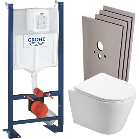 Grohe Pack WC Bâti autoportant + WC Swiss Aqua Technologies Infinitio sans bride + Plaque + Set habillage (ProjectInfinitio-1-sabo) (1/5)
