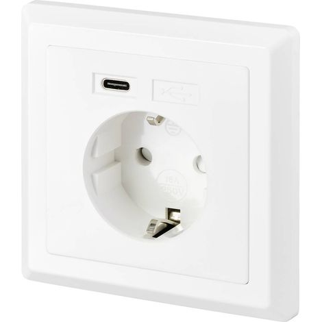 Sygonix SY-5238674 Presa di corrente per montaggio a filo Consegna dell'energia, Protezione per i bambini, con USB-C® B (1/5)