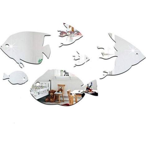 Stickers Muraux Acrylique Creative Miroirs Autocollants Poissons Tropicaux sous La Mer 3D Décor de la Maison pour Enfants(Argent) (1/4)