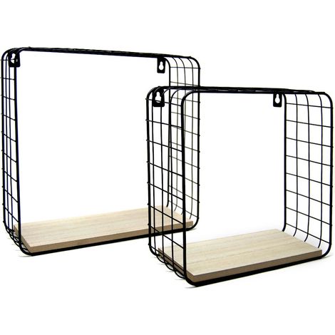 2 Mensole da Parete Moderne Design Cubo Mensola Scaffale Legno Metallo Nero (1/5)