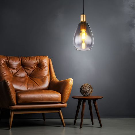 Pendelleuchte rauchglas Hängelampe Esszimmer 1 Flammig schwarz Deckenleuchte hängend, Metall messing, E27 Fassungen, DxH 15x120 cm