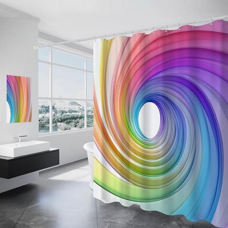 Rideau De Douche 200/240 Drop Long Wet Room Rideau De Douche - Imperméable À L’Eau Et Résistant À Moisissure Tourbillons Arc-en-Ciel Rideaux De Salle De Bain (240X200Cm) Rayures Abstraites - 240L X 20 (1/5)