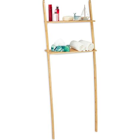 Etagère de Machine à Laver Bambou, 2 rangements, Meuble de Salle de Bain, 175 x 66 x 30 cm, Toilettes, Nature (1/5)