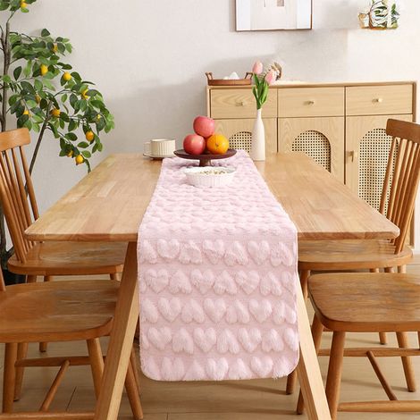 Runner De Table - Motif Coeur Rose - 33 x 93 cm - Pour Table À Manger Café TV Et Meuble - 1 Pièce (1/5)