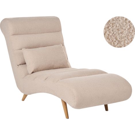 Chaise longue moderna de bouclé diván sala de estar patas efecto madera beige Rives (1/5)