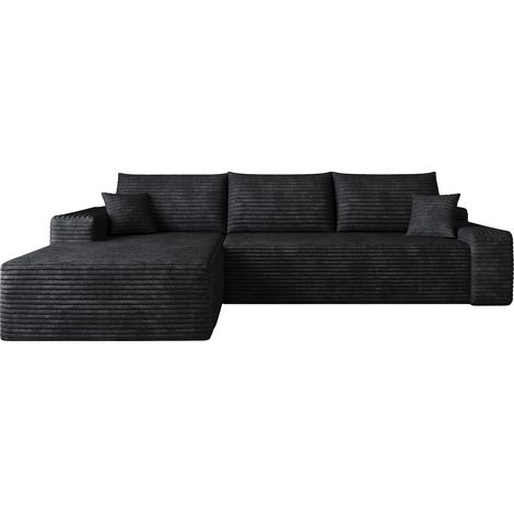 Modulares Ecksofa 270 cm mit L-Recamiere aus geripptem Samtstoff, schwarz MODENUIT (1/5)
