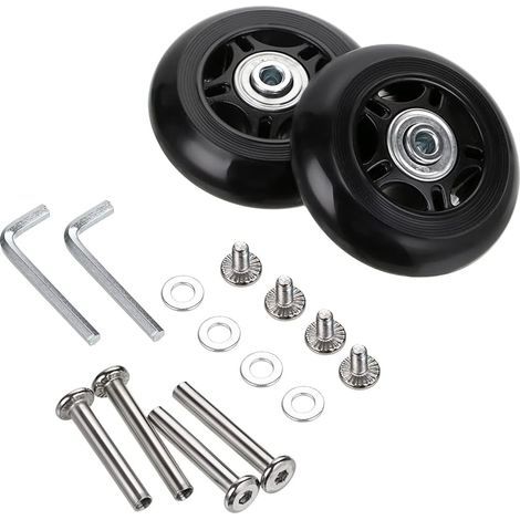 Roues De Valise - 70 x 24 mm - Diamètre Intérieur Palier 6 mm - Axe 36 mm - Polyuréthane - Noir - 2 Pièces (1/5)