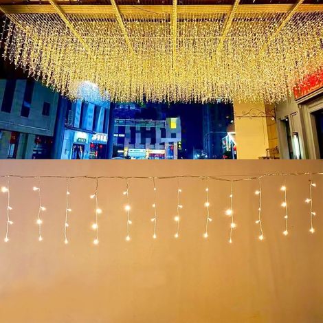 Rideau lumineux LED Iceg - 9,75 m - 20 LED - 8 effets lumineux - Clignotant - Blanc chaud - pour fêtes intérieures et extérieures, centres commerciaux et jardins (1/5)