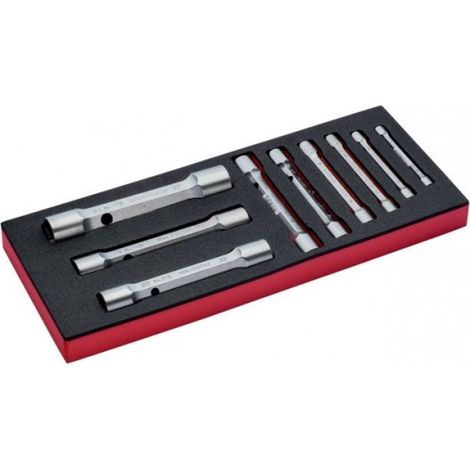BAHCO - Jeu de clés serre-tubes à fourche double, module mousse 1/3 Fit&Go - 9 pcs