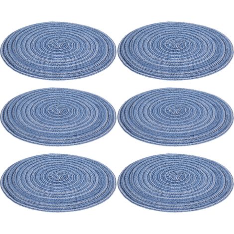 Lot de 6 sets de table ronds tressés, isolants thermiques, antidérapants, stables et très résistants, parfaits pour une utilisation à la maison ou lors de fêtes (bleu).