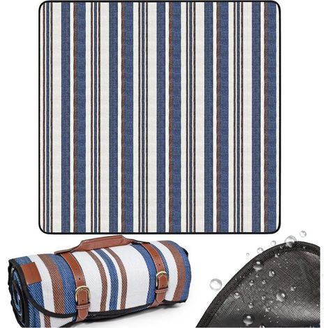 Wasserdichte und faltbare Picknickdecke, 200 x 200 cm, für Strandcamping im Freien, gestreift (1/5)