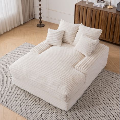 Méridienne 165x135x58 cm en velours côtelé beige, gain de place pour salon FLORAGRACE (1/5)