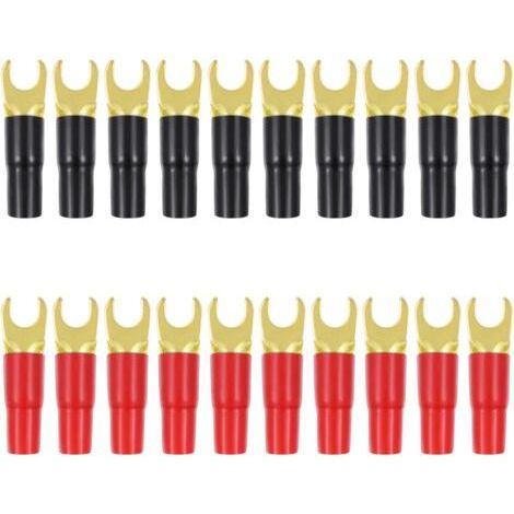 Packung mit 10 Paar Kupfer-vergoldeten Spatengabel-Adaptern, Lautsprecher-Crimp-Barriere-Spatenverbindern (Rot und Schwarz) (1/5)