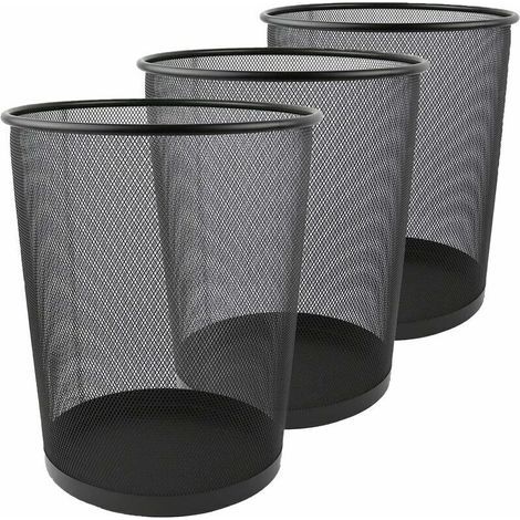 3er-Set Abfalleimer, 12 l, Metallgitter, Büro-Mülleimer, kleiner Abfalleimer für Küche, Schlafzimmer, Badezimmer – 26,5 x 23,5 x 18,8 cm – Schwarz (1/4)
