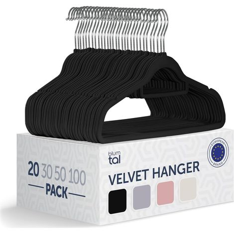 Cintres Velours - Lot de 20 ceintres pour Adultes Haute qualité - Ceintre avec Porte-Cravates et encoches - Ceintres pour Adultes Pivotant à 360°- Cintre antidérapant - Cintre Velours Noir (1/5)